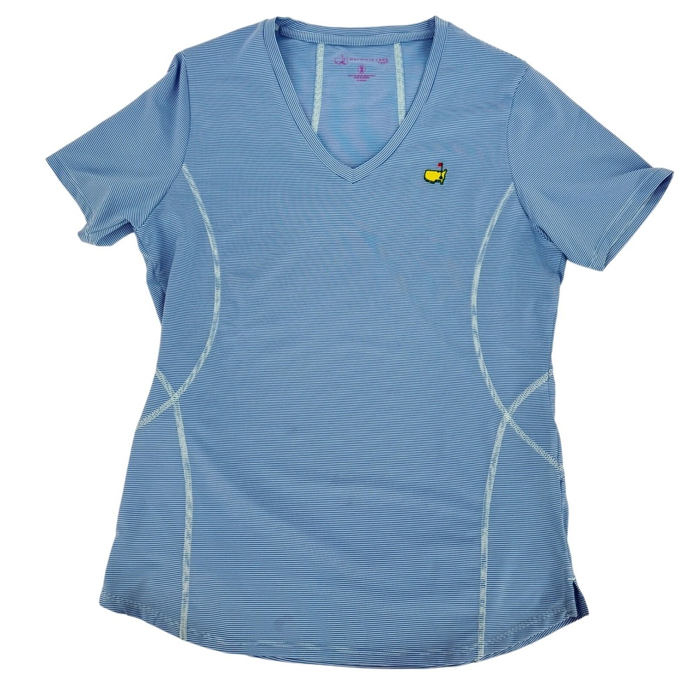Masters Augusta National Magnolia Lane Tech Golf Shirt Women's Small Blue Stripe